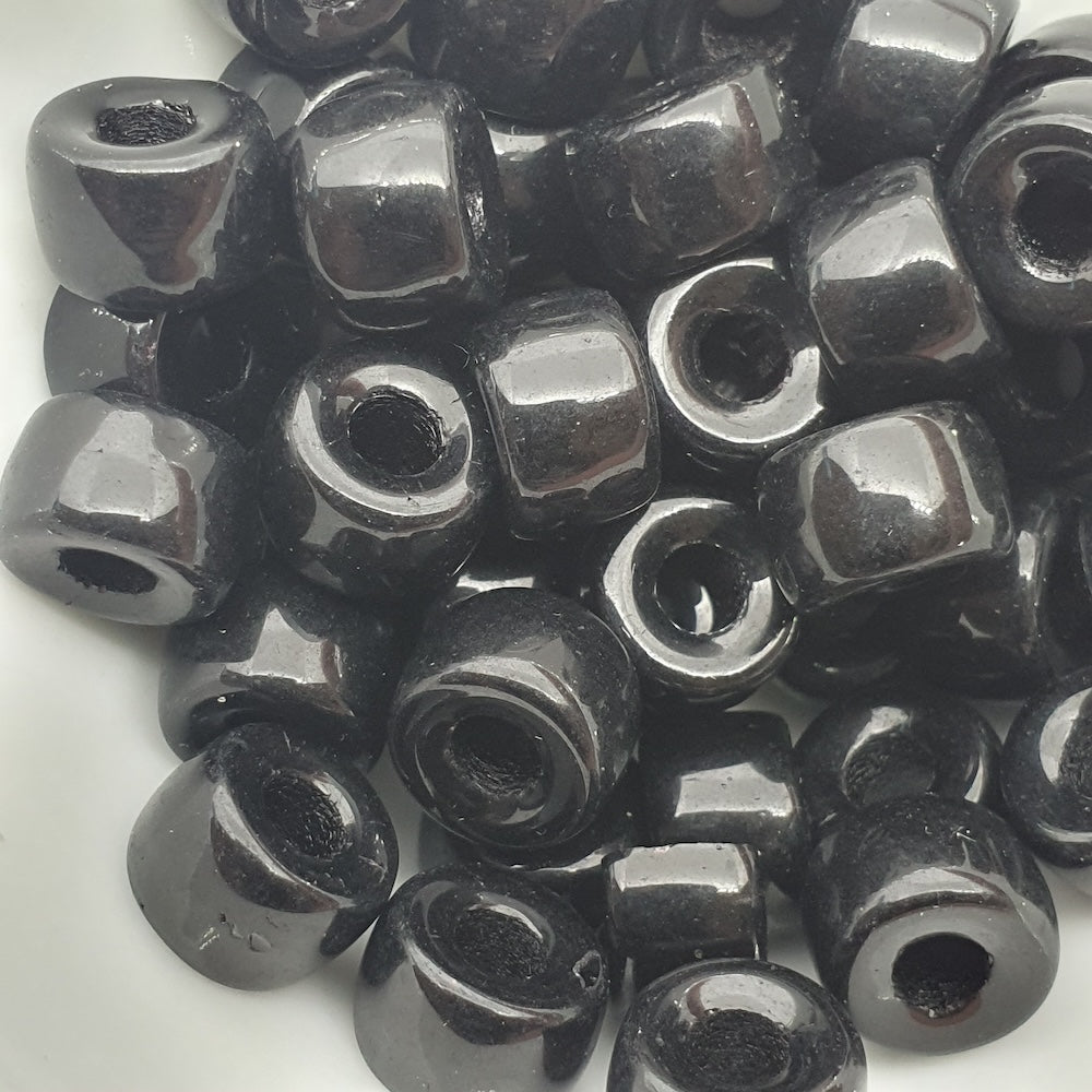9mm Pony (50) - Black Opaque - Vintage Czech Glass Beads