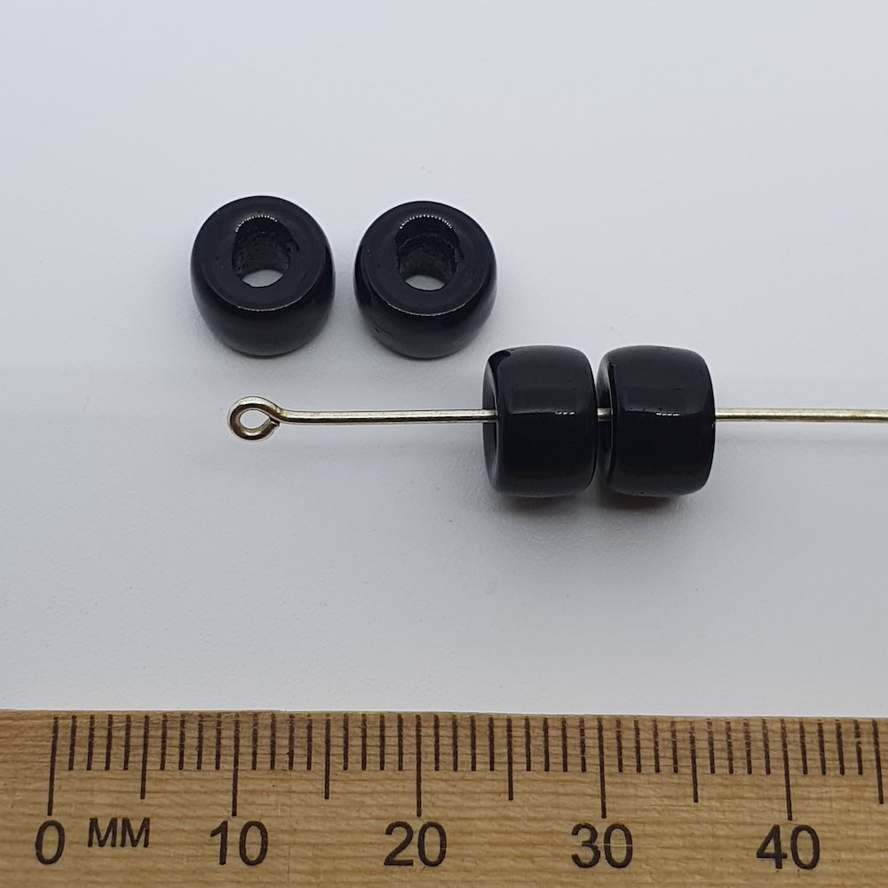 9mm Pony (50) - Black Opaque - Vintage Czech Glass Beads