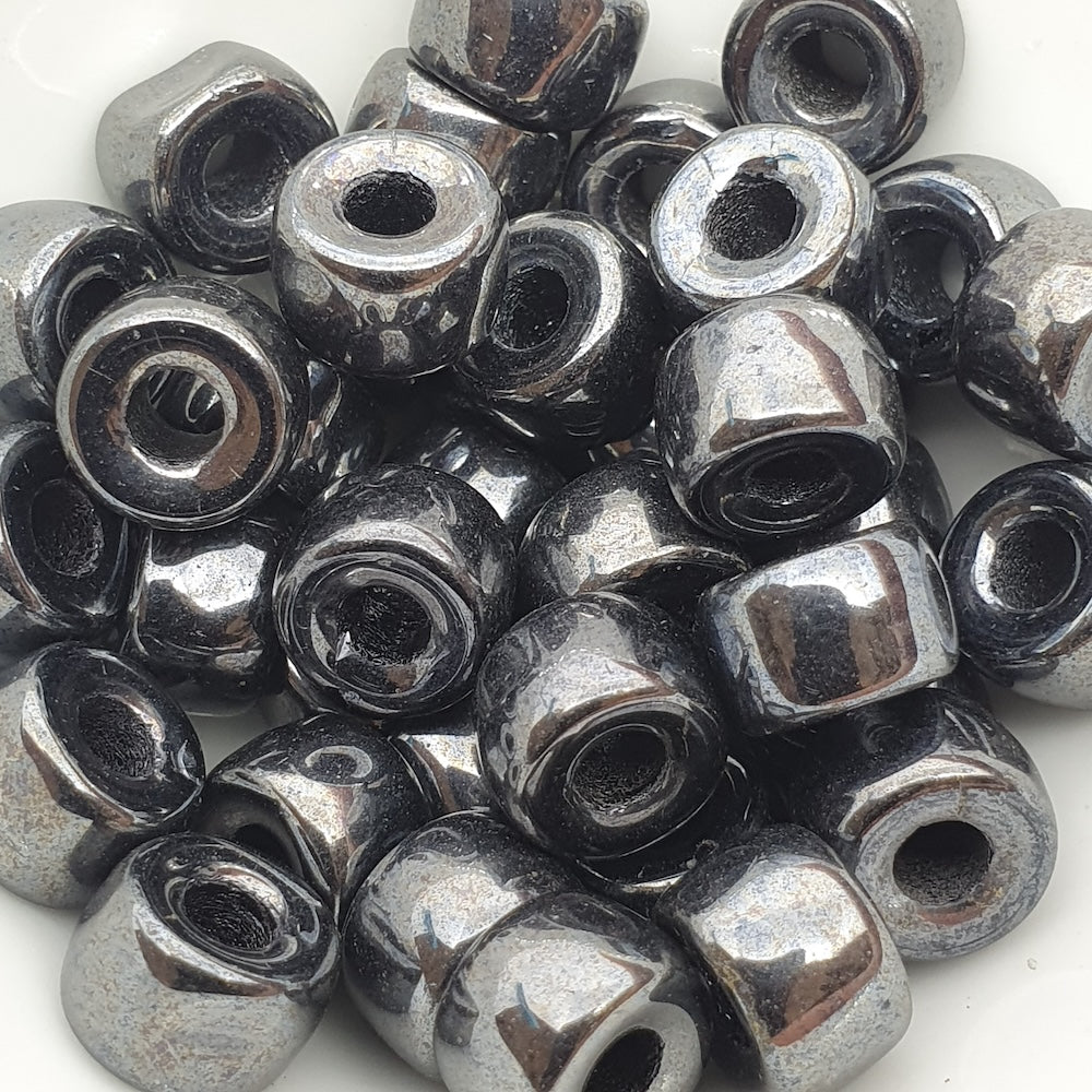 9mm Pony (50) - Gunmetal Opaque - Vintage Czech Glass Beads