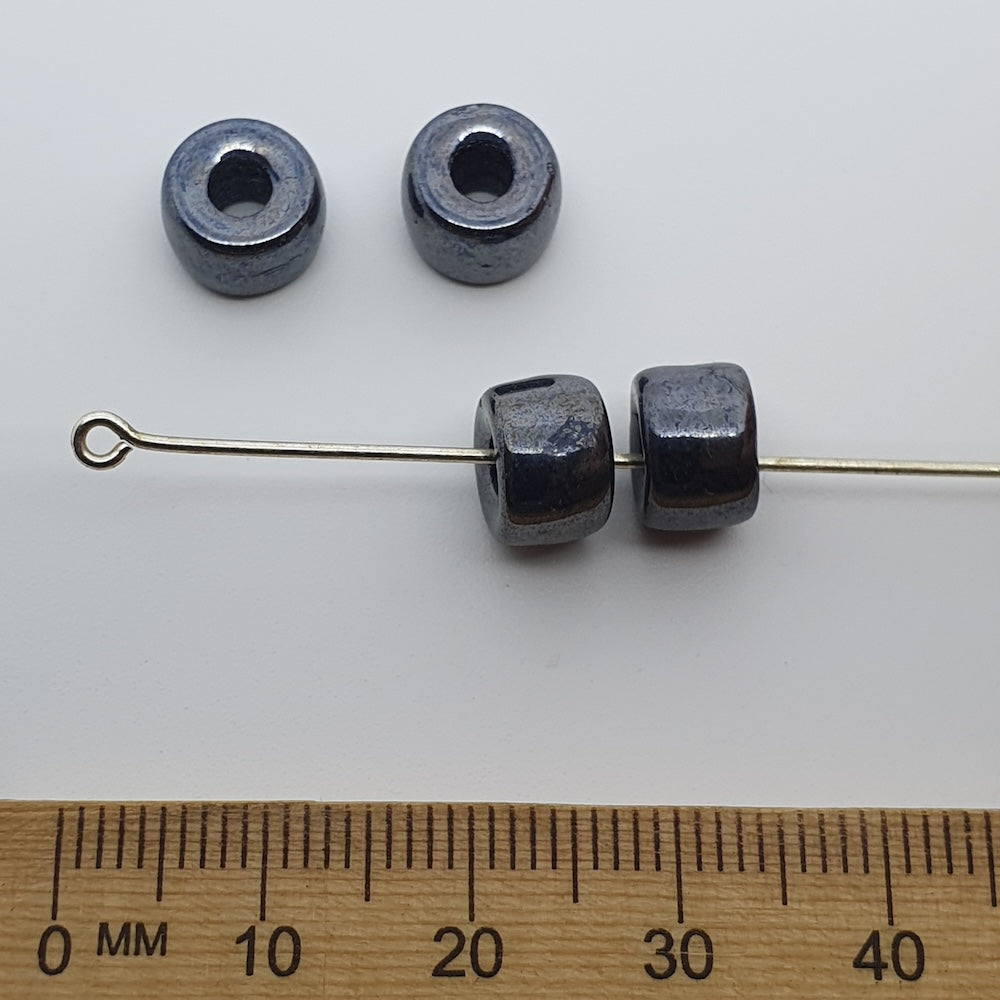 9mm Pony (50) - Gunmetal Opaque - Vintage Czech Glass Beads