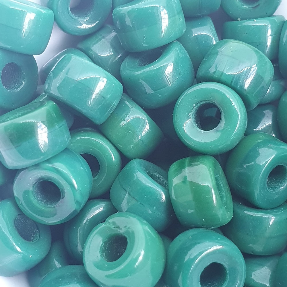9mm Pony (50) - Green Opaque - Vintage Czech Glass Beads - Bead Shack