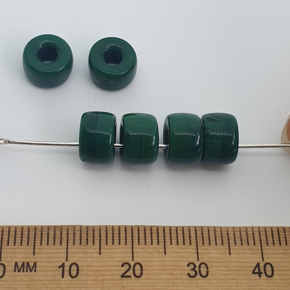 9mm Pony (50) - Green Opaque - Vintage Czech Glass Beads - Bead Shack