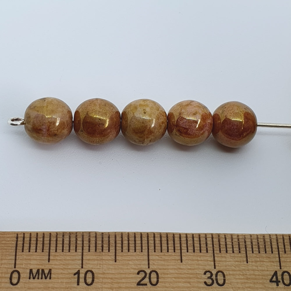 8mm Round (25) - Pink w. Gold - Vintage Czech Glass Beads