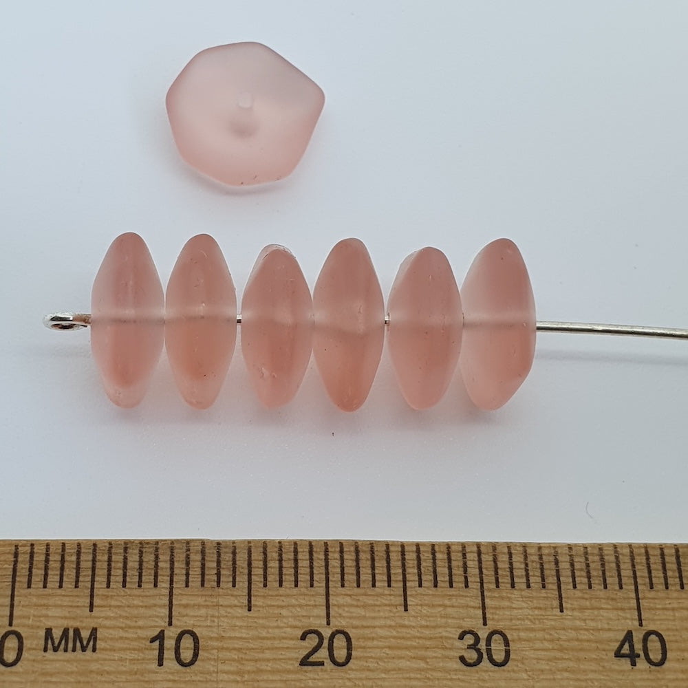 5x11mm Rondelle (25) - Pink Transparent Frosted - Vintage Czech Glass Beads