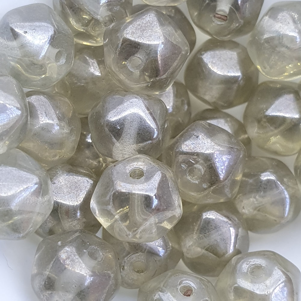9x11mm Facet (10) - Transparent Yellow w. Silver Lustre - Vintage Czech Glass Beads