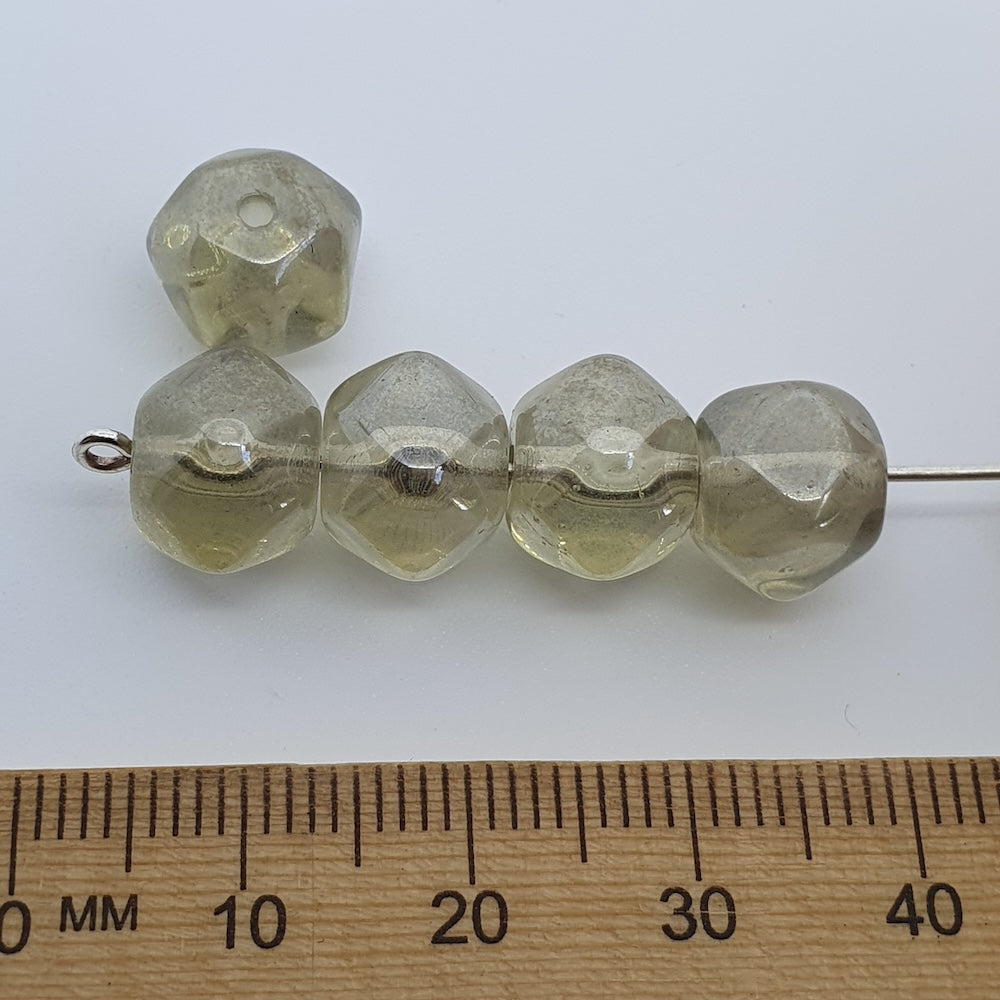 9x11mm Facet (10) - Transparent Yellow w. Silver Lustre - Vintage Czech Glass Beads