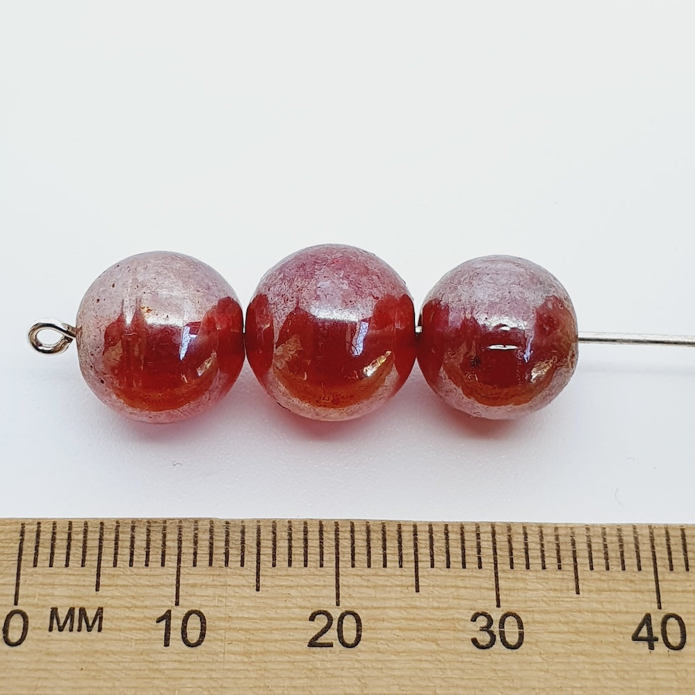 12mm Round (25) - Transparent Red Lustre - Indian Glass Vintage Beads