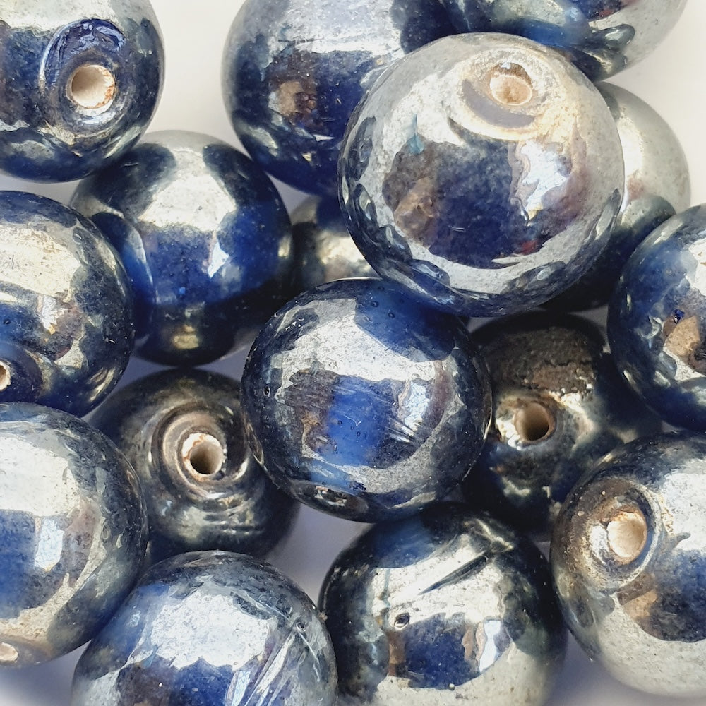 12mm Round (25) - Transparent Blue Lustre - Indian Glass Vintage Beads