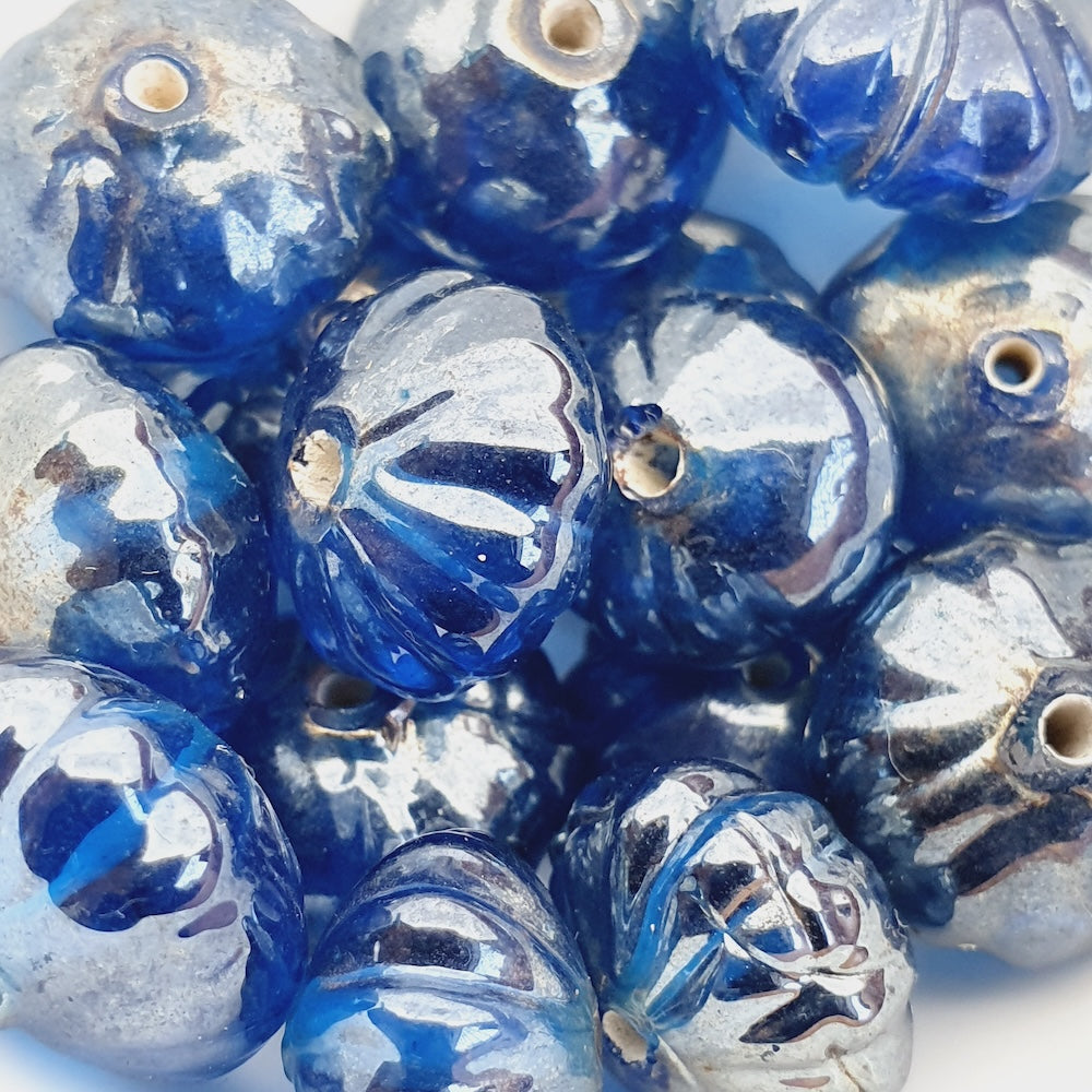 8x12mm Onion (25) - Transparent Aqua Lustre - Indian Glass Vintage Beads