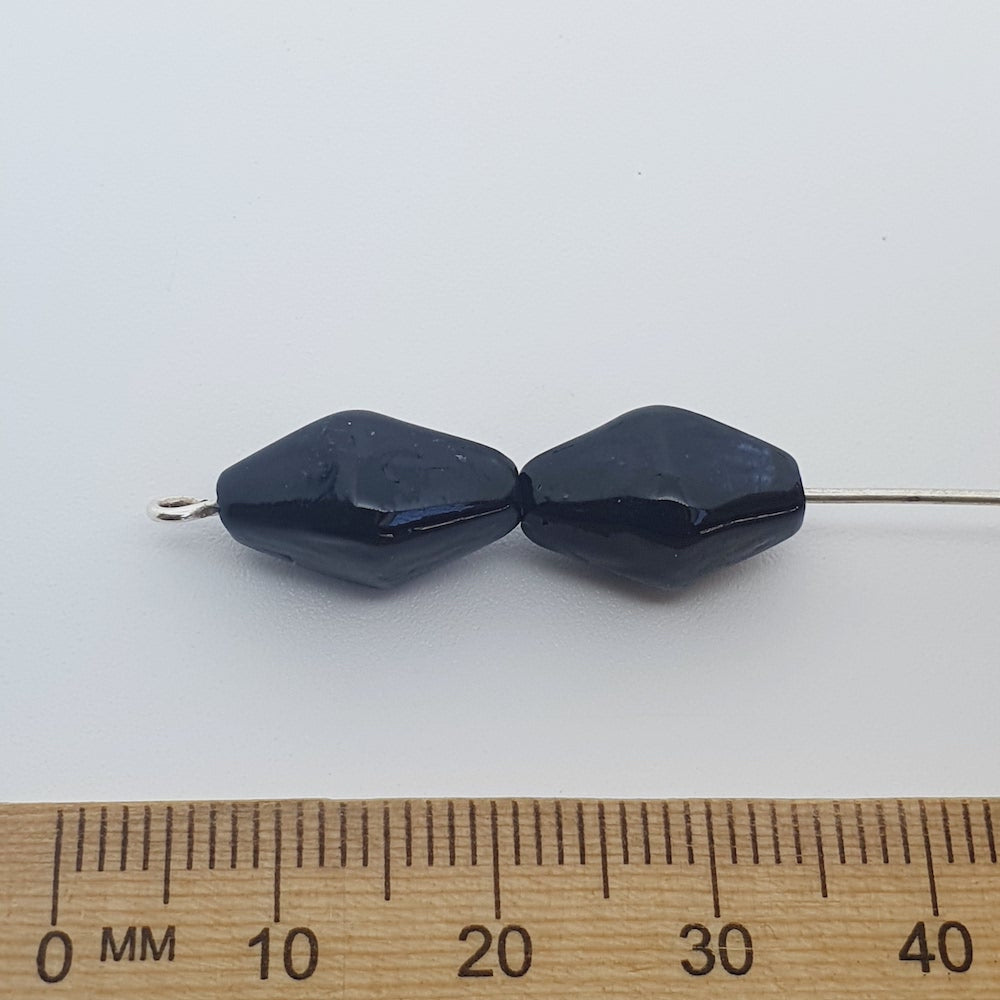 15x8mm Bicone (25) - Opaque Black - Vintage Indian Glass Bead