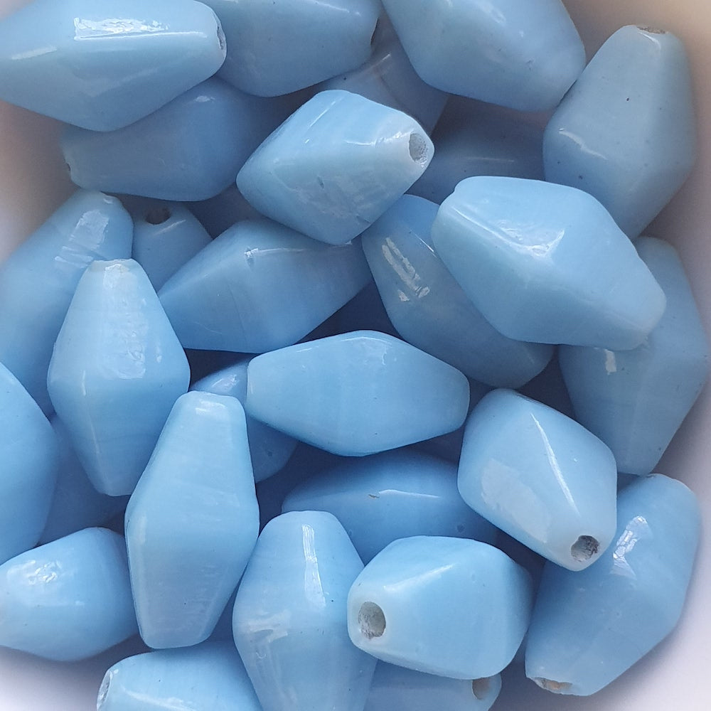 15x8mm Bicone (25) - Opaque Sky Blue - Vintage Indian Glass Bead
