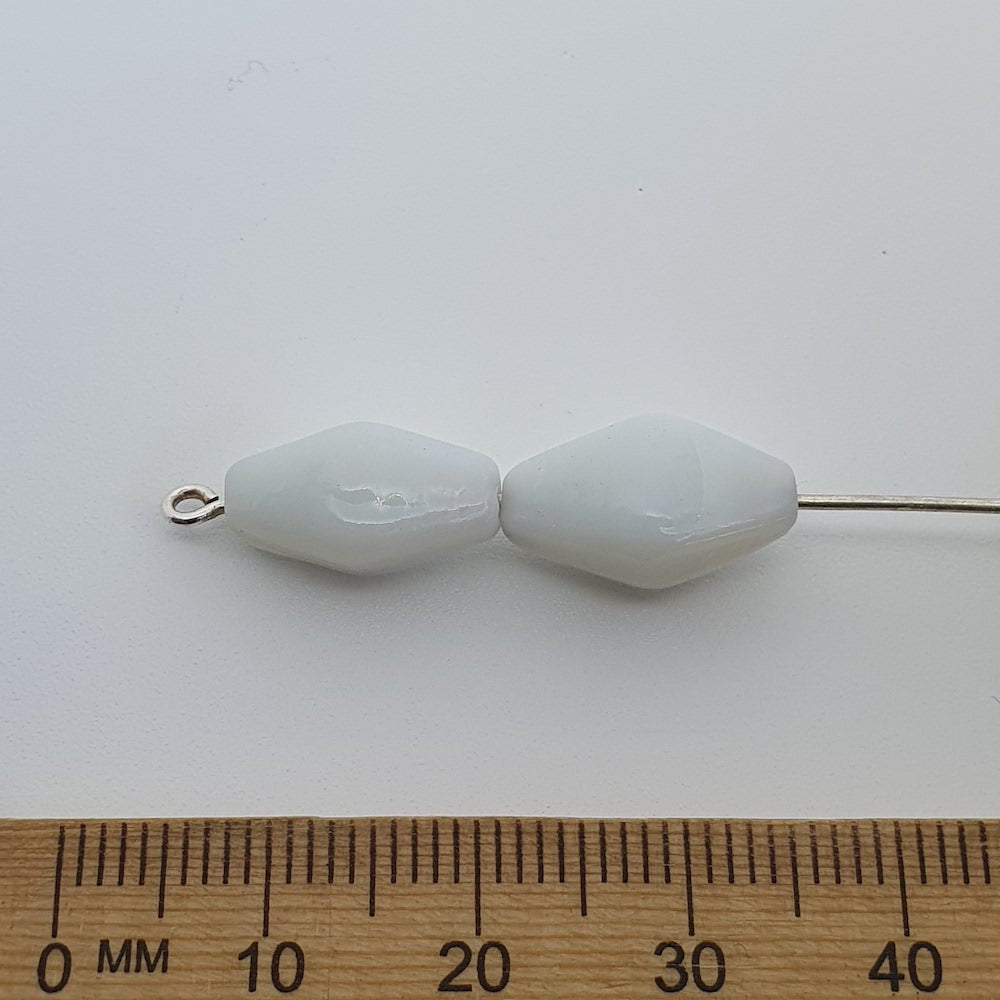 15x8mm Bicone (25) - Opaque White - Vintage Indian Glass Bead - Bead Shack