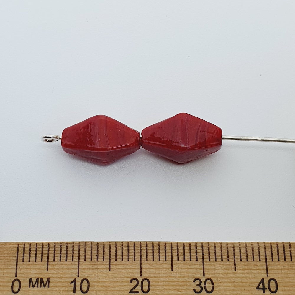 15x8mm Bicone (25) - Opaque Red - Vintage Indian Glass Bead