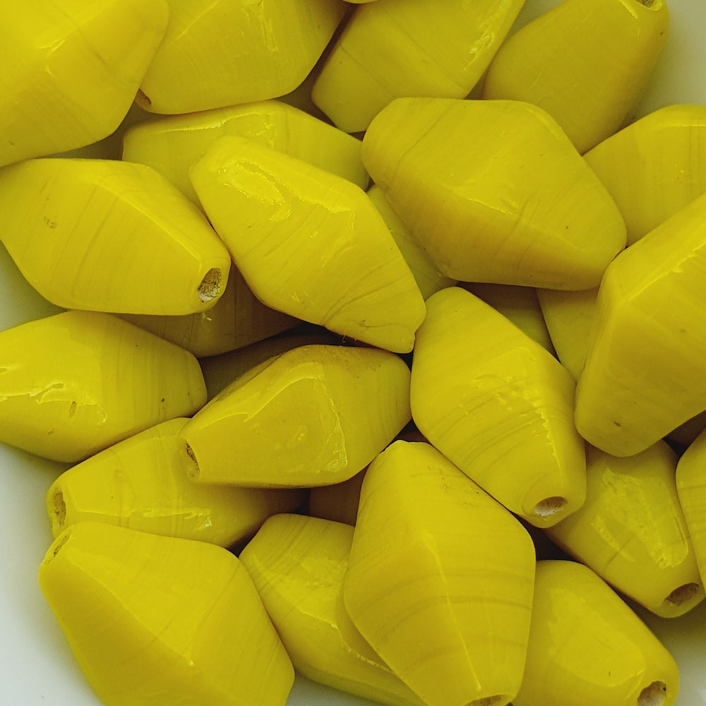15x8mm Bicone (25) - Opaque Yellow - Vintage Indian Glass Bead