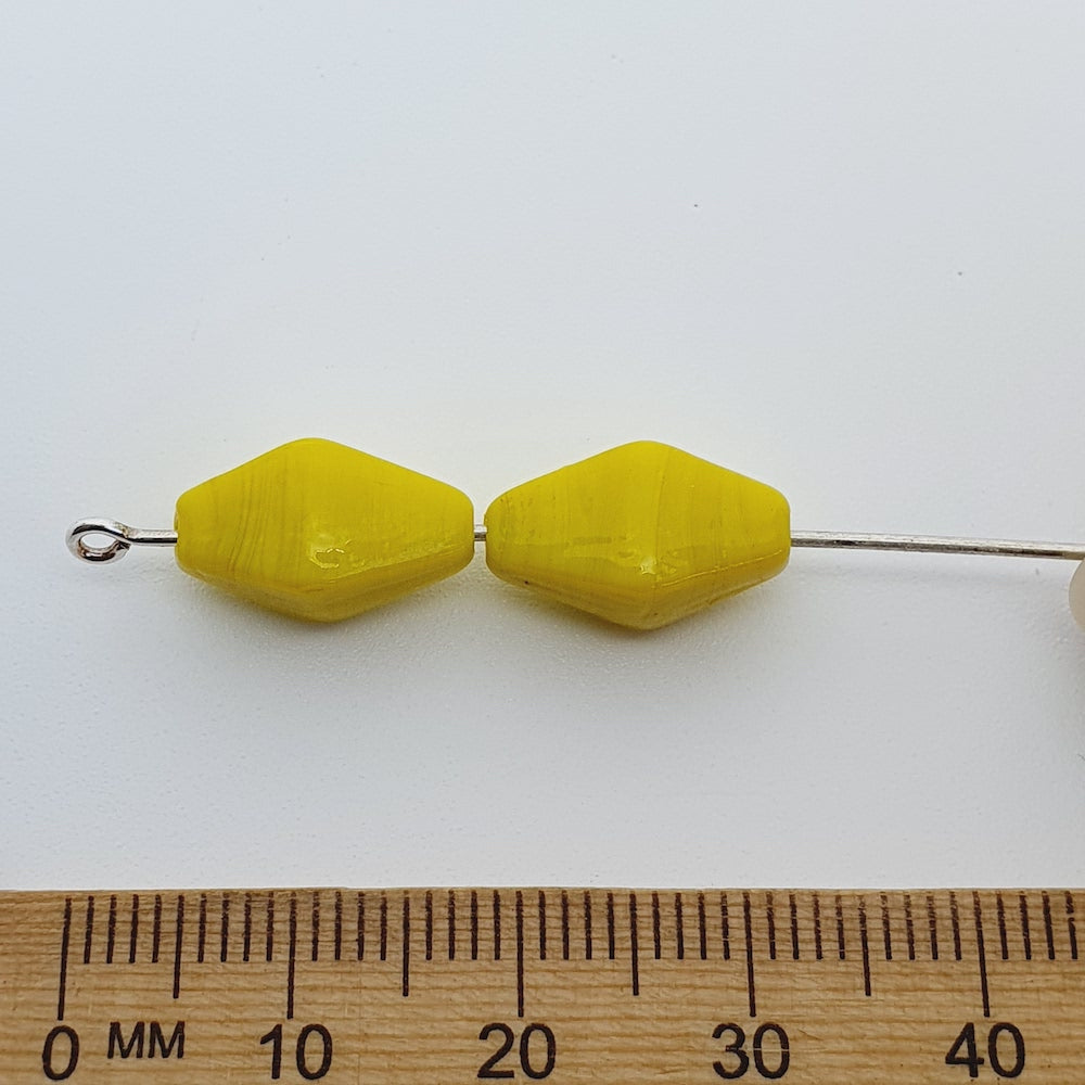 15x8mm Bicone (25) - Opaque Yellow - Vintage Indian Glass Bead