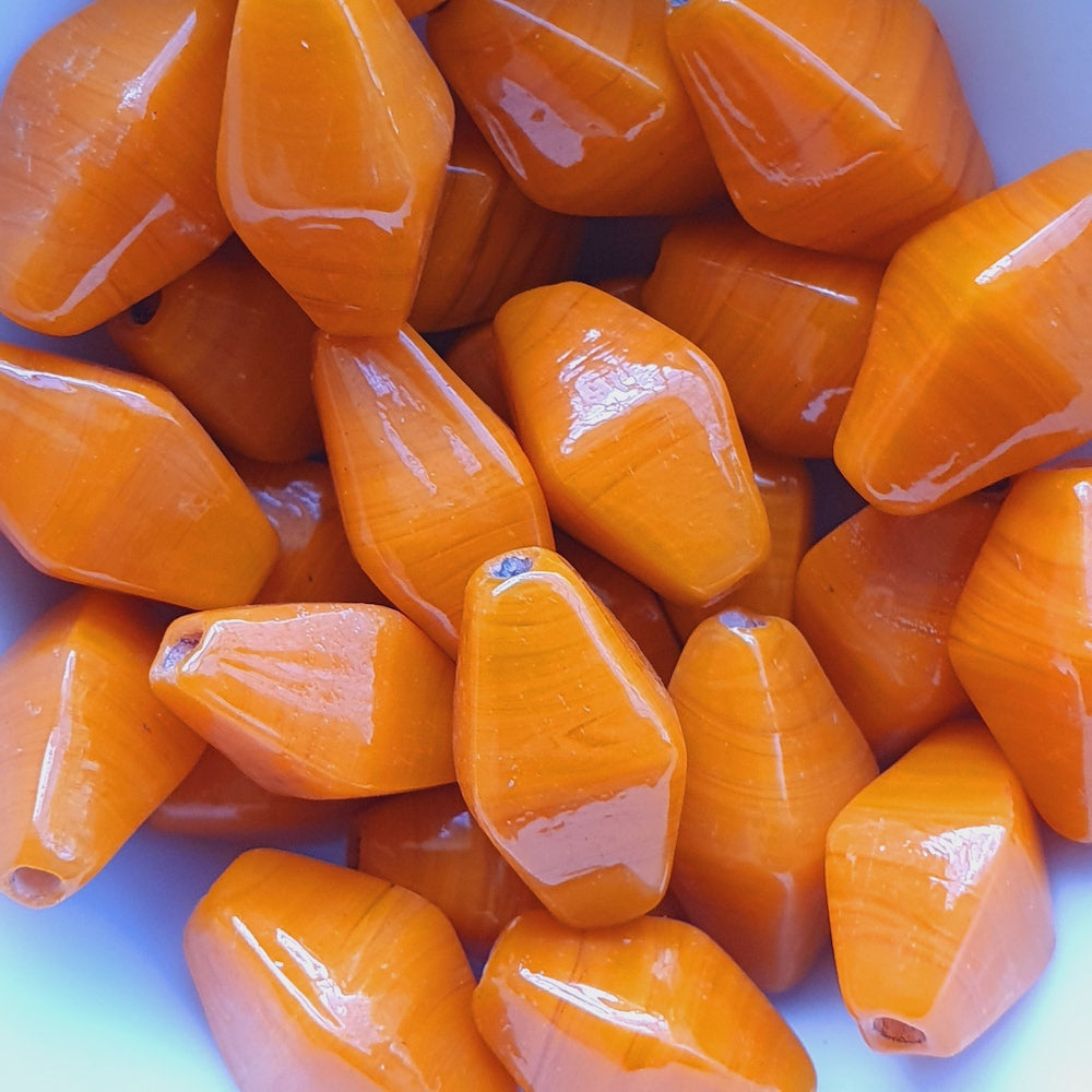 15x8mm Bicone (25) - Opaque Orange - Vintage Indian Glass Bead