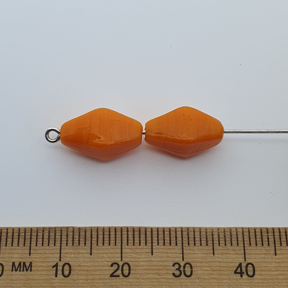 15x8mm Bicone (25) - Opaque Orange - Vintage Indian Glass Bead