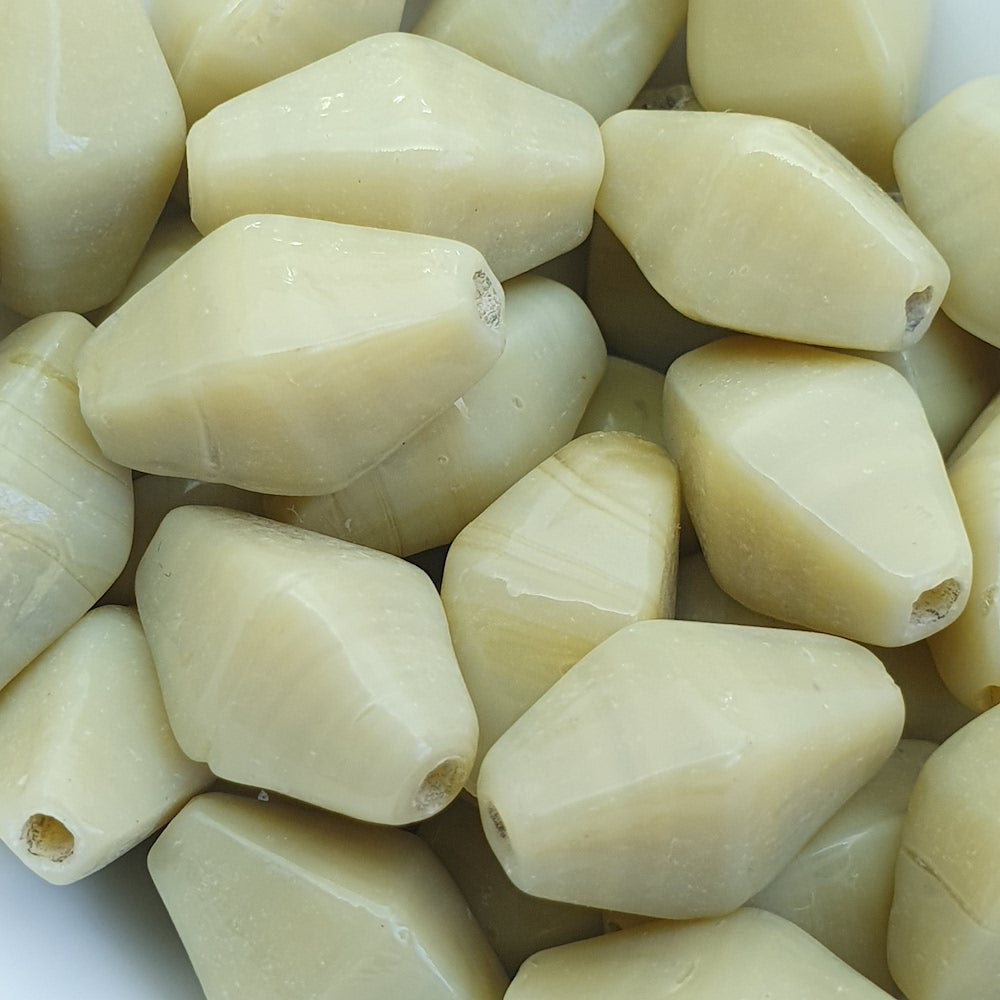 15x8mm Bicone (25) - Opaque Beige - Vintage Indian Glass Bead