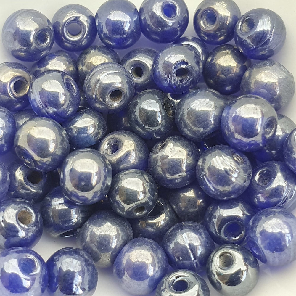 6mm Round (100) - Transparent Sapphire Blue Lustre - Indian Glass Vintage Beads