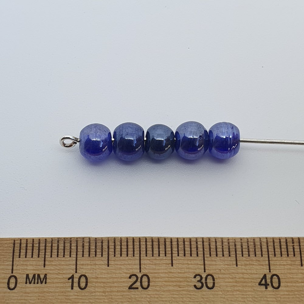 6mm Round (100) - Transparent Sapphire Blue Lustre - Indian Glass Vintage Beads