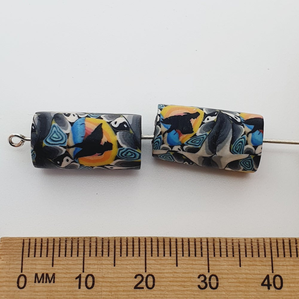 18mm Tube Fimo Beads (10) - Surfer w. Yin/Yang