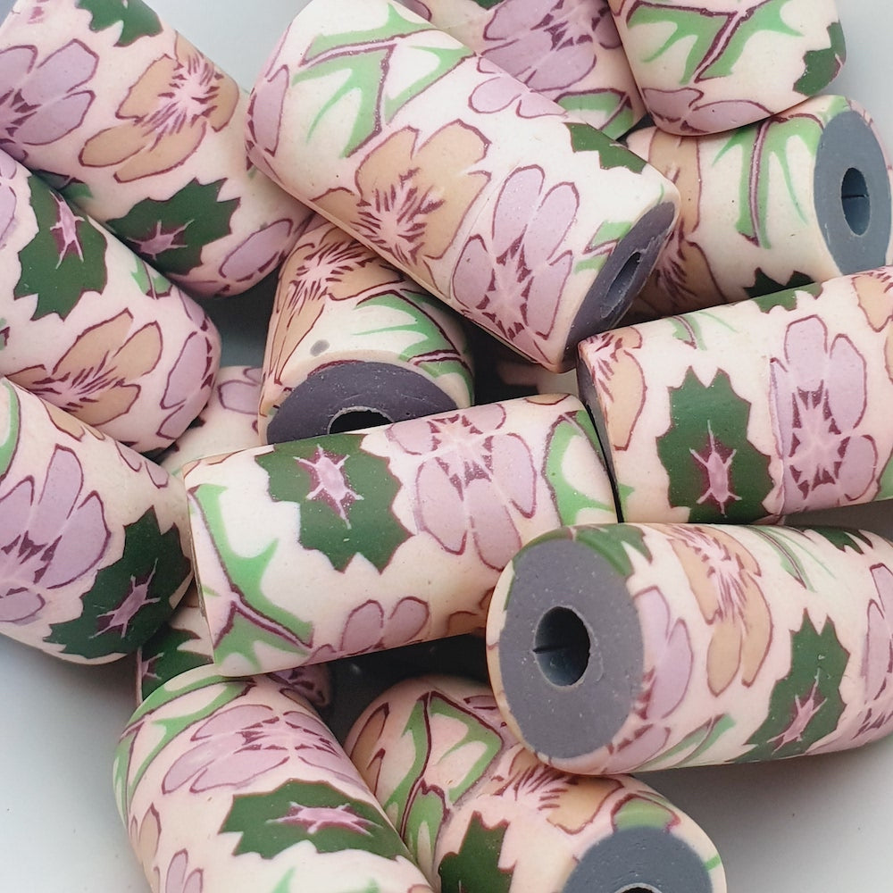 18mm Tube Fimo Beads (10) - Vintage Floral