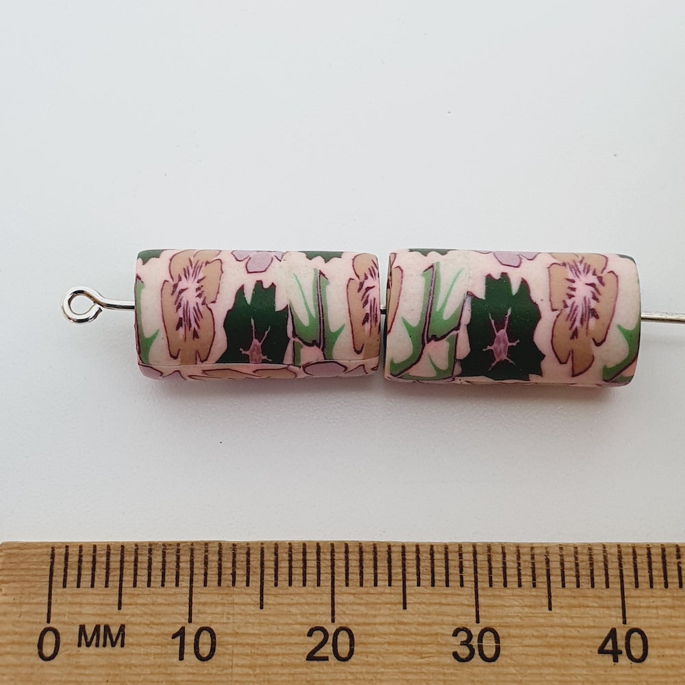 18mm Tube Fimo Beads (10) - Vintage Floral