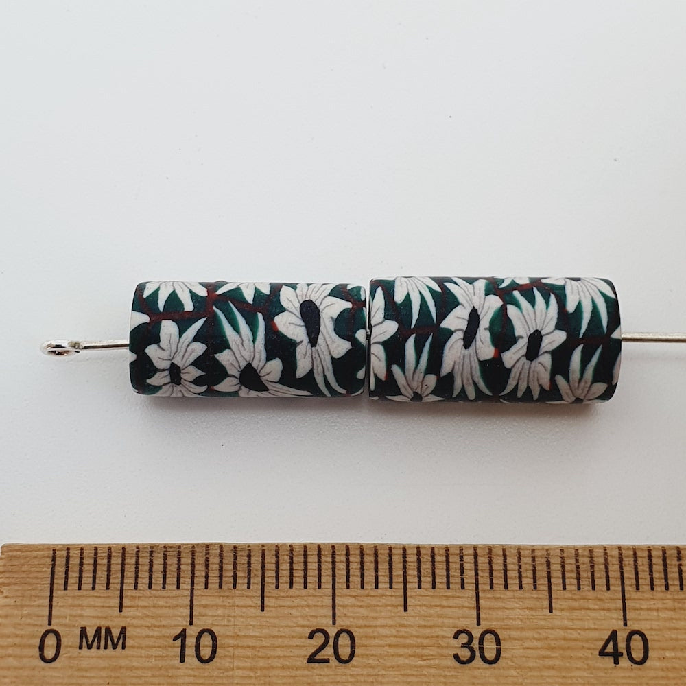 18mm Tube Fimo Beads (10) - White Daisy