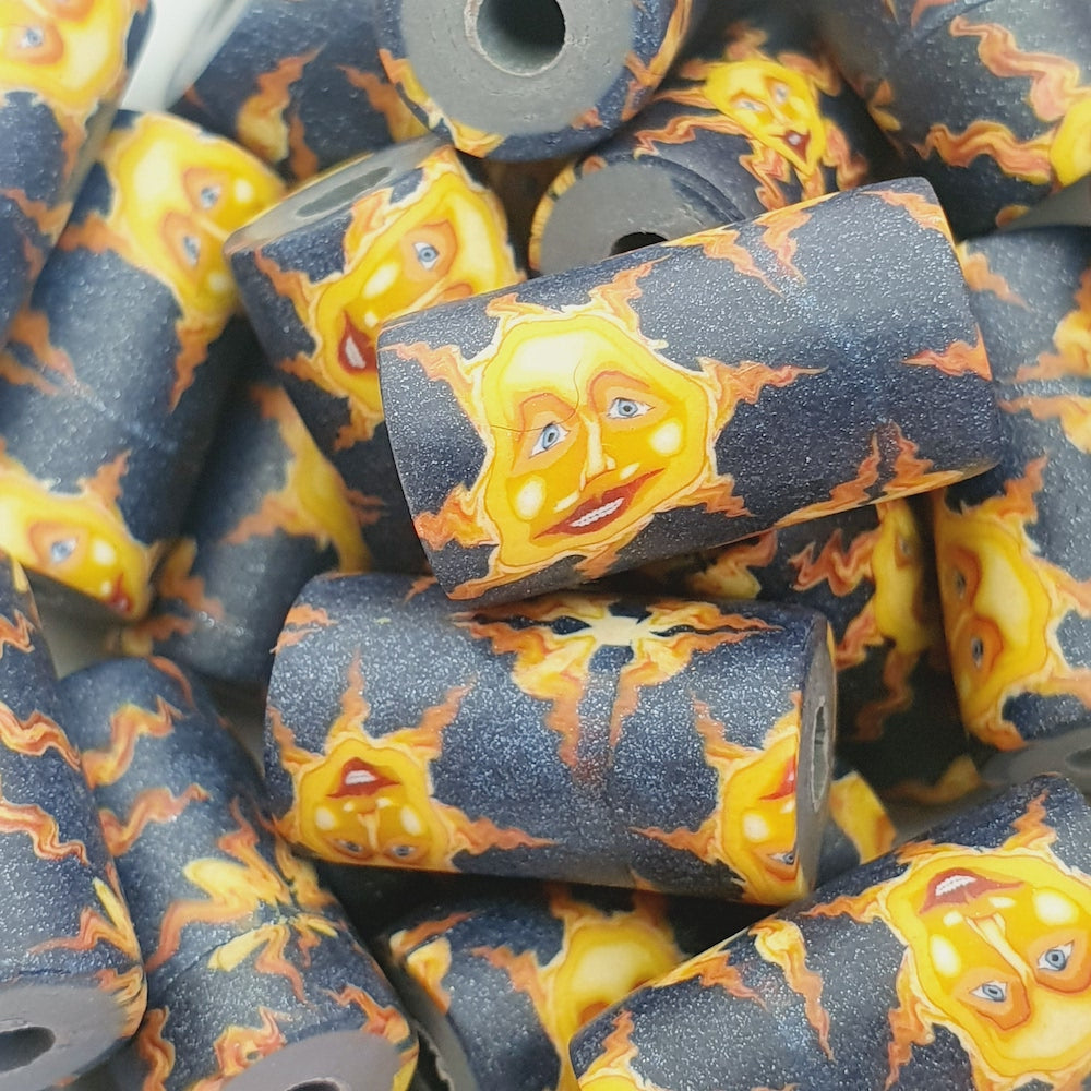 18mm Tube Fimo Beads (10) - Sun Face