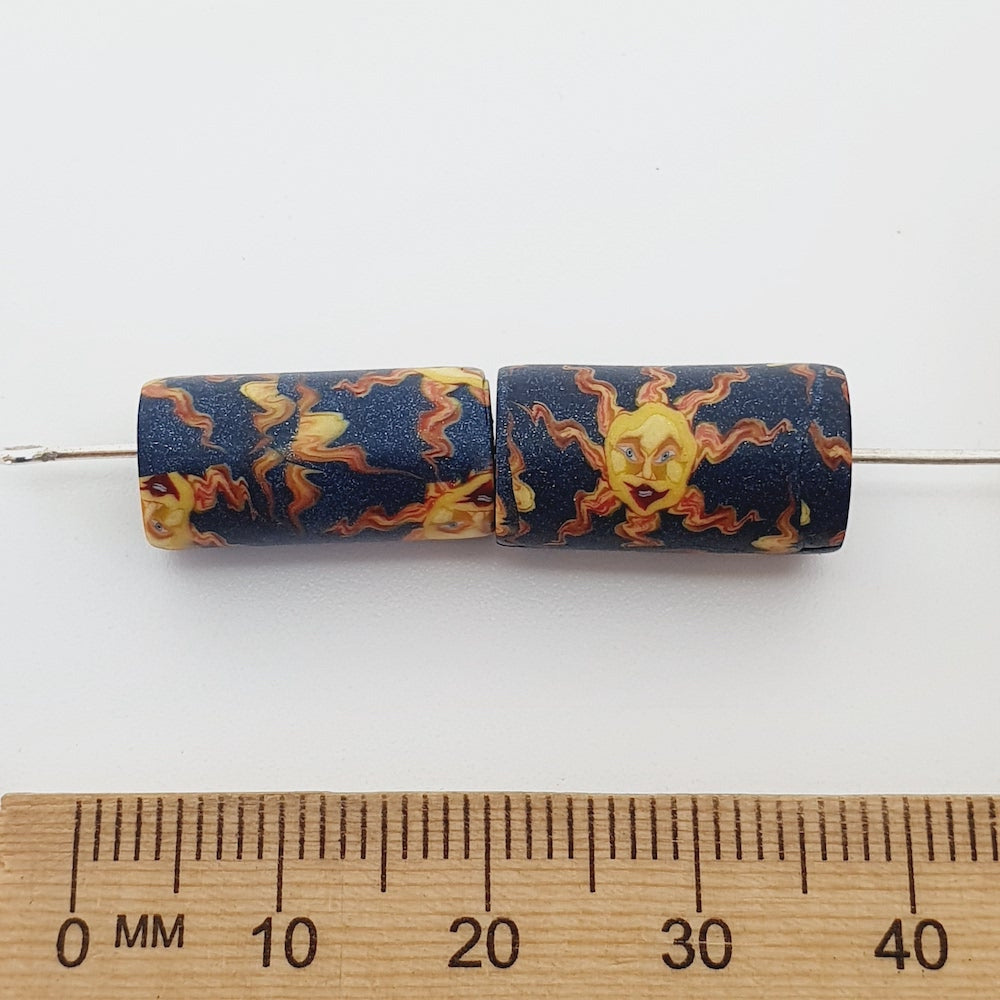 18mm Tube Fimo Beads (10) - Sun Face