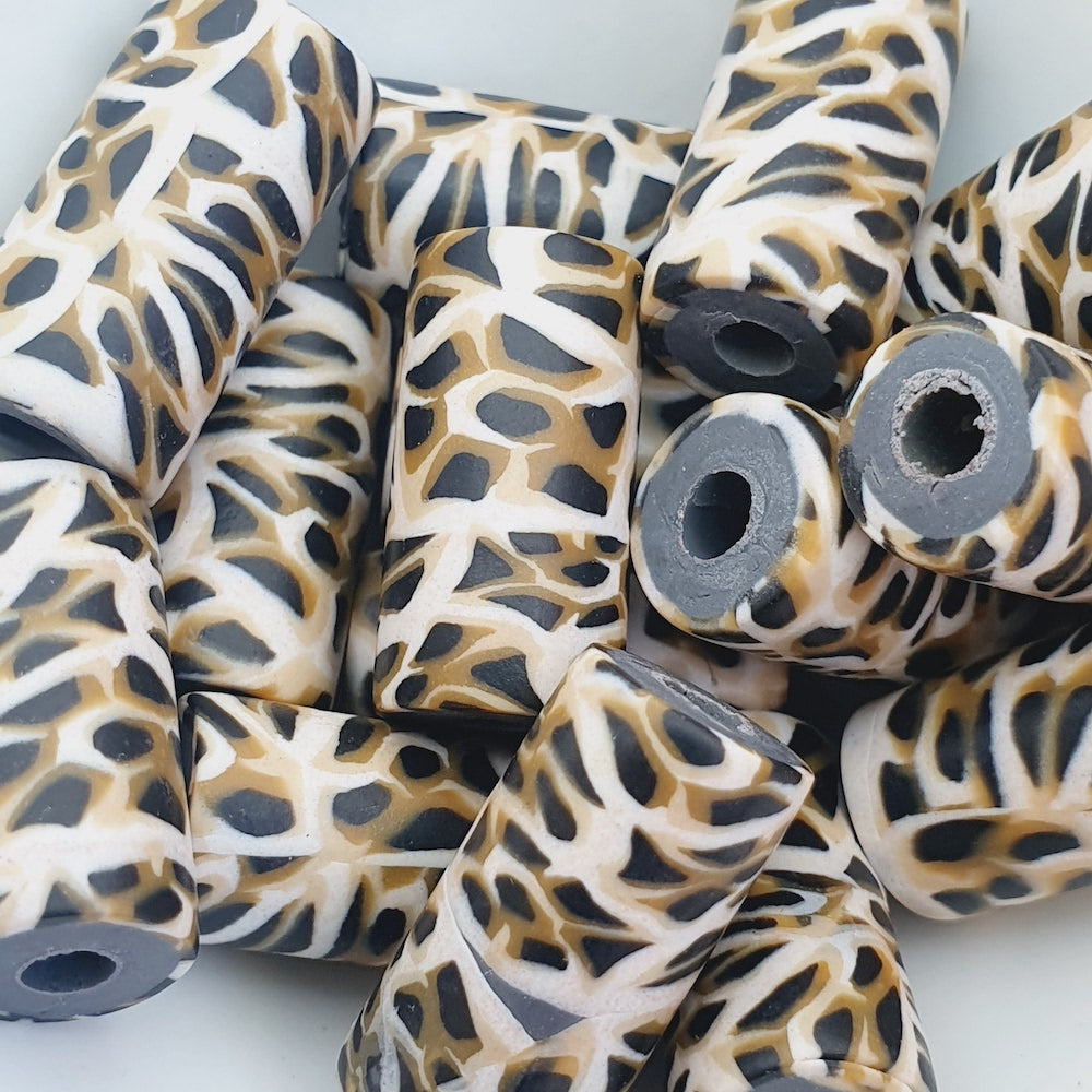 18mm Tube Fimo Beads (10) - Animal Print Brown