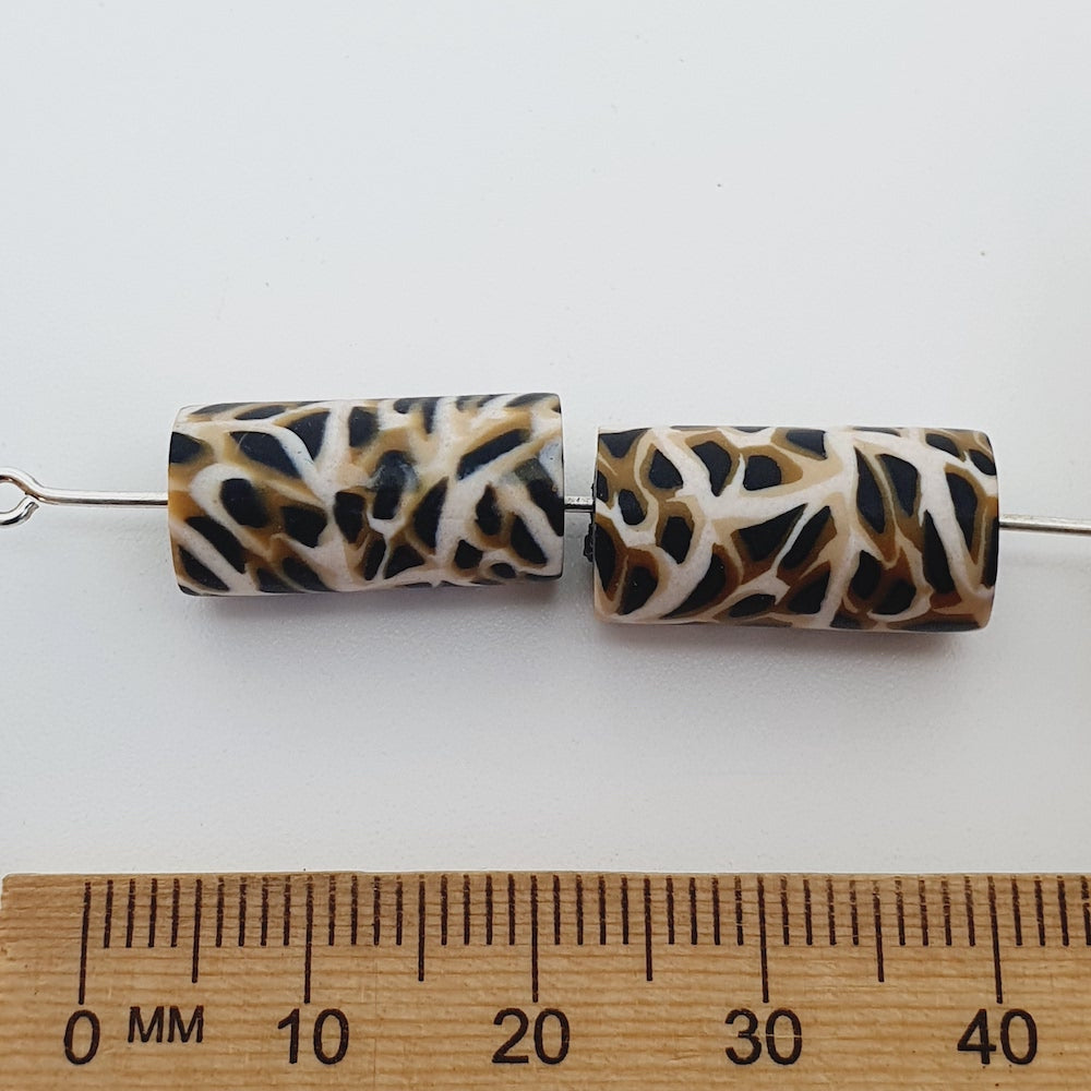 18mm Tube Fimo Beads (10) - Animal Print Brown
