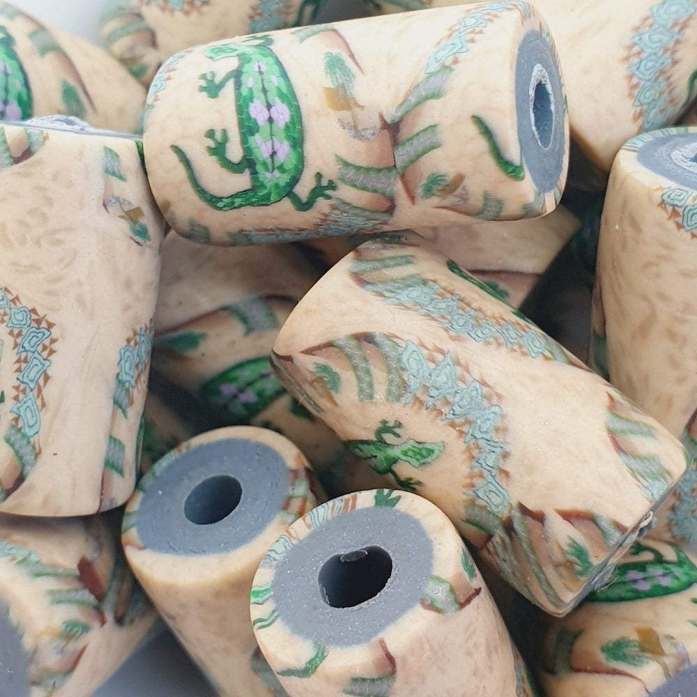 18mm Tube Fimo Beads (10) - Gekko