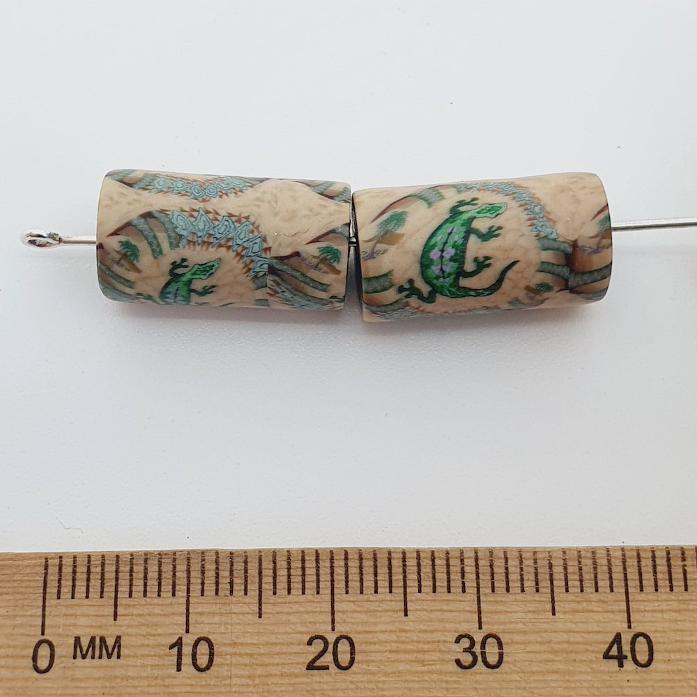 18mm Tube Fimo Beads (10) - Gekko