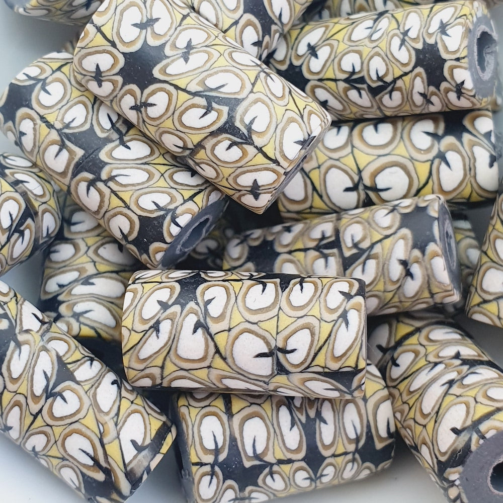 18mm Tube Fimo Beads (10) - Hoof Print on Yellow