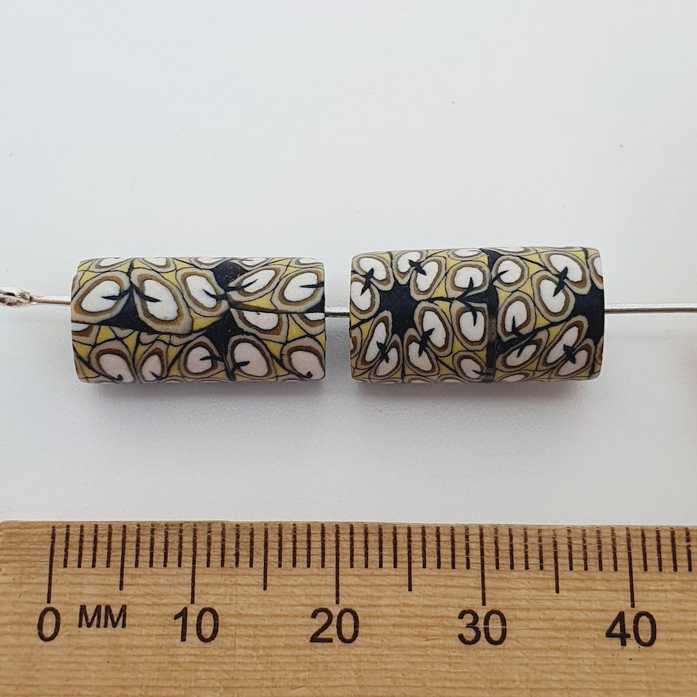 18mm Tube Fimo Beads (10) - Hoof Print on Yellow