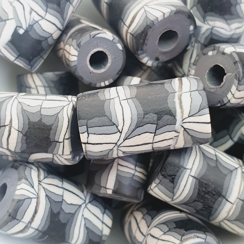 18mm Tube Fimo Beads (10) - Black/White Web Design