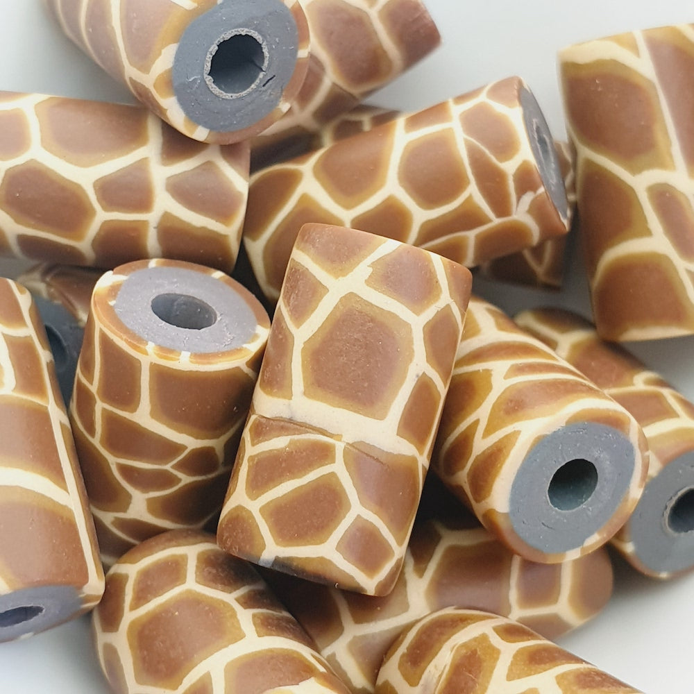 18mm Tube Fimo Beads (10) - Giraffe Print