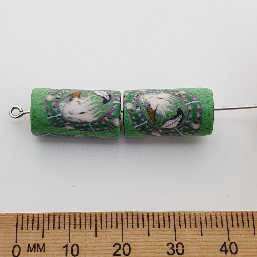 18mm Tube Fimo Beads (10) - Eagle w. Feather