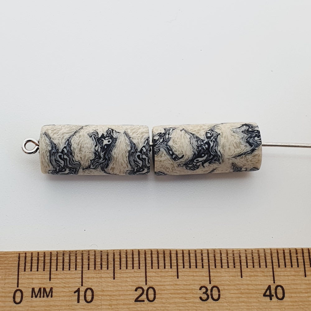 18mm Tube Fimo Beads (10) - Zebra Hide