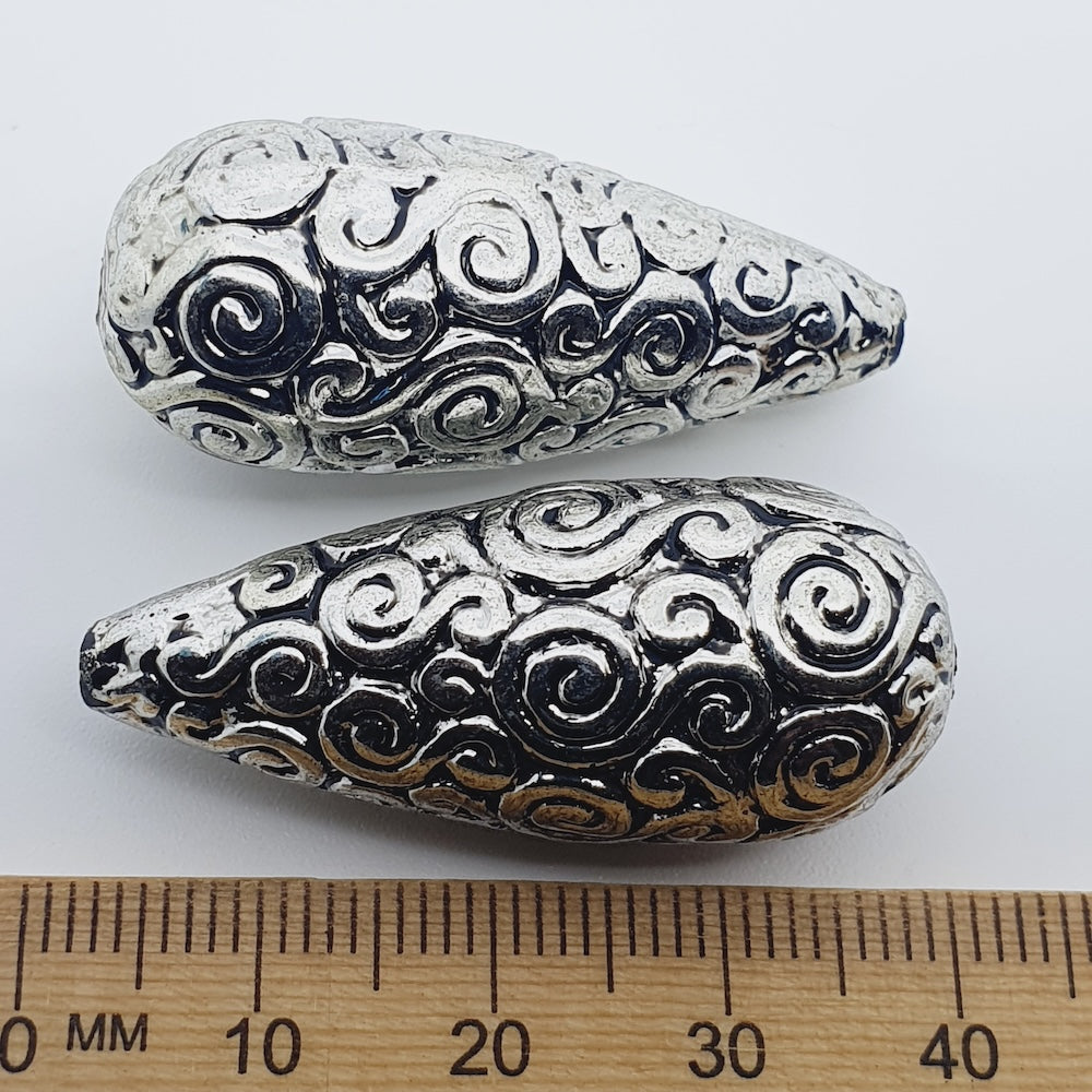 Teardrop (5) - Antique Silver - Vintage Metalised Beads