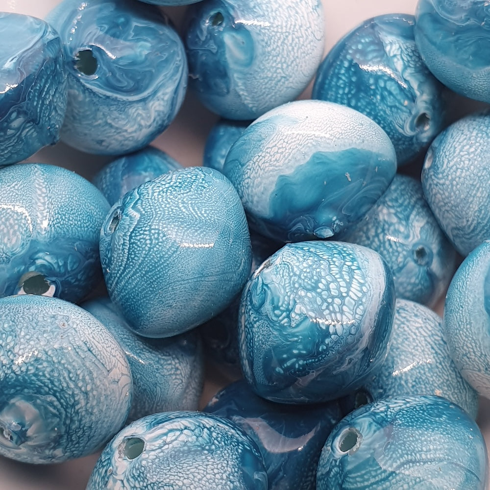 12x14mm Rondelle (25) - Blue - Vintage Pastel Marbled Effect Beads