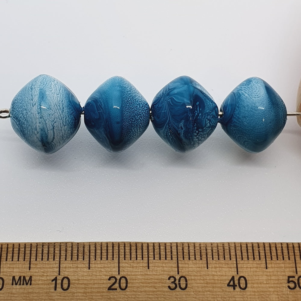 12x14mm Rondelle (25) - Blue - Vintage Pastel Marbled Effect Beads