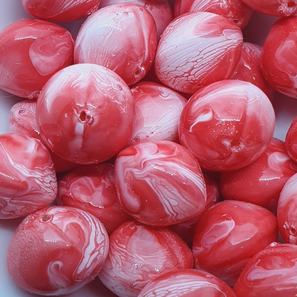 12x14mm Rondelle (25) - Watermelon - Vintage Pastel Marbled Effect Beads