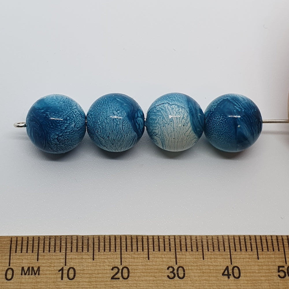 12mm Round (25) - Blue - Vintage Pastel Marbled Effect Beads