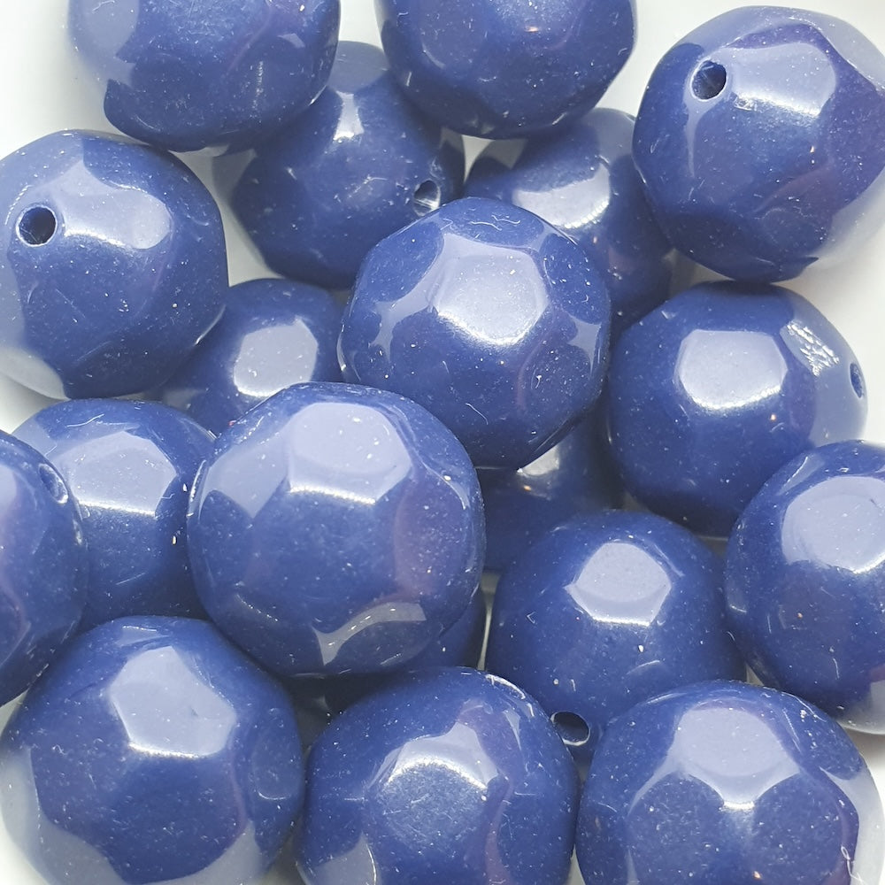 14mm Facet Round Vintage Lucite Beads (10) - Navy Blue