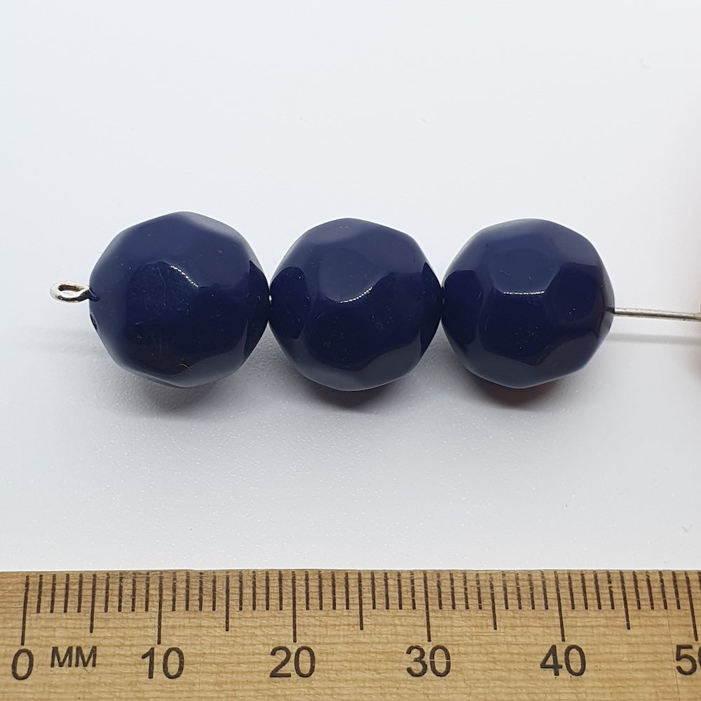 14mm Facet Round Vintage Lucite Beads (10) - Navy Blue