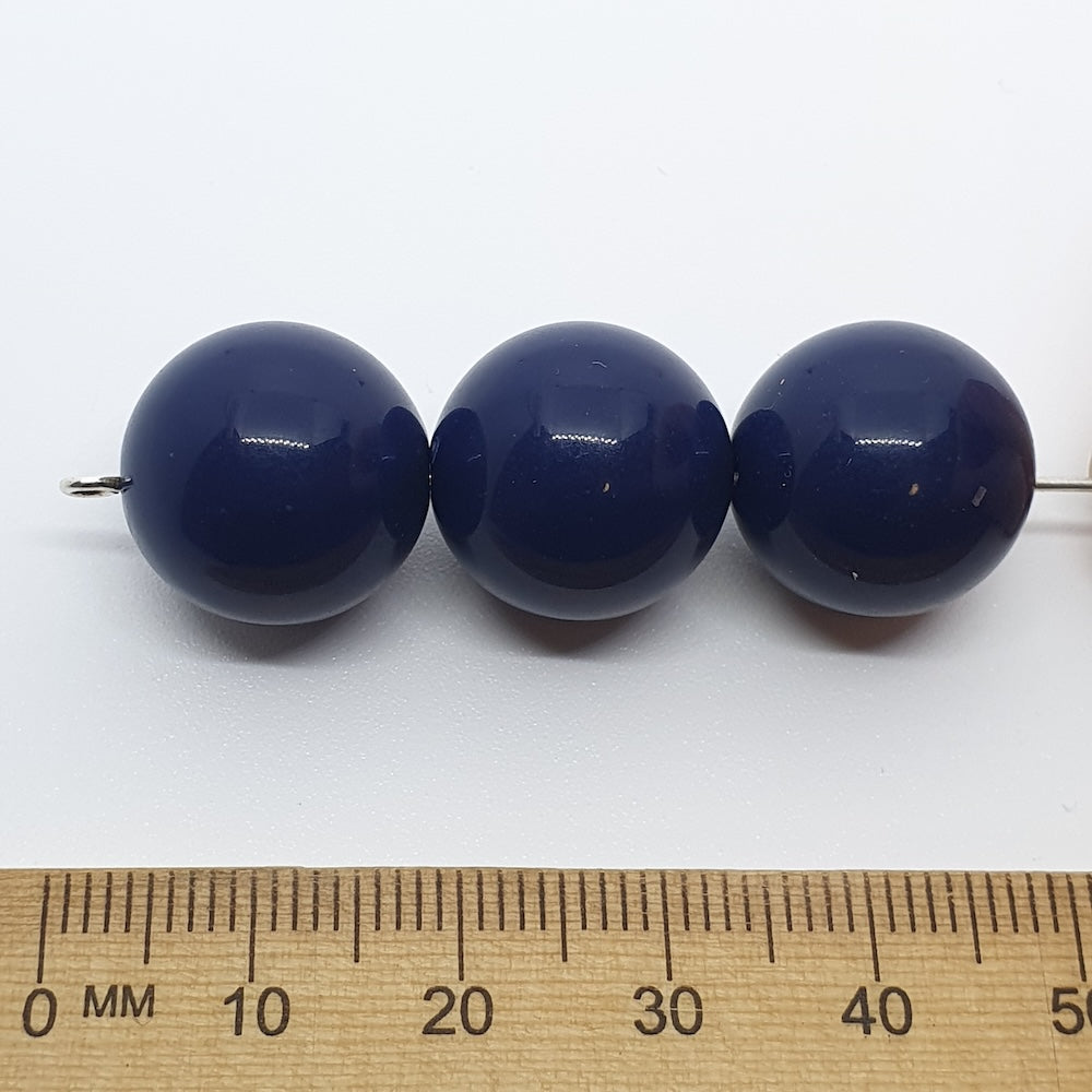 16mm Round Vintage Lucite Beads (10) - Navy Blue