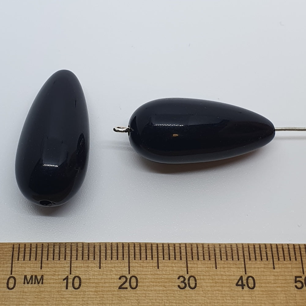 28x12mm Tear Drop Vintage Lucite Beads (10) - Black