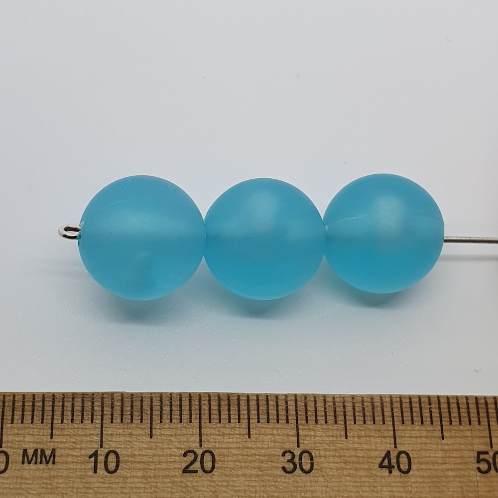 14mm Round (25) - Aqua Frosted - Vintage Acrylic Beads